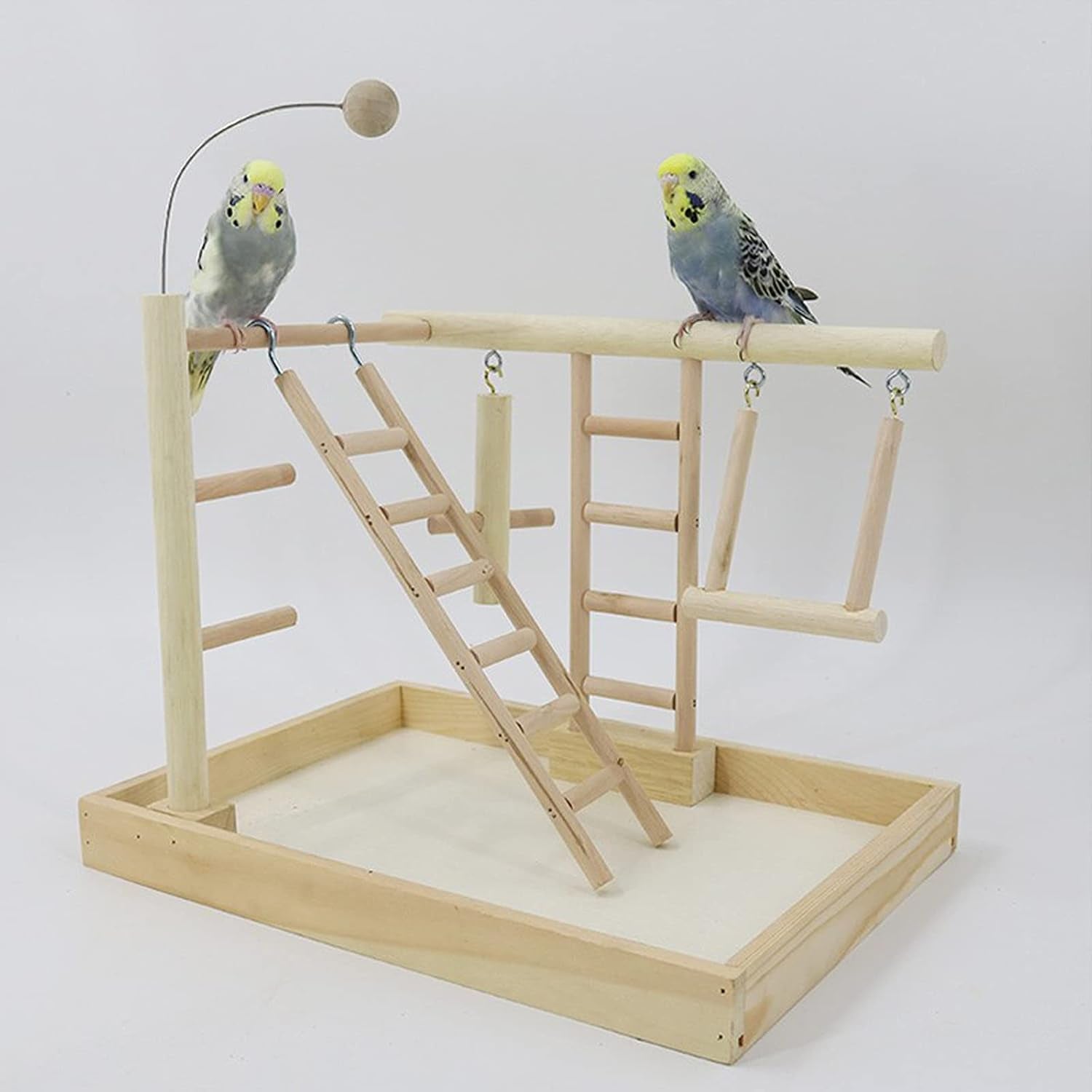 Natural Wood Parrot Playground, Bird Stand Bird Playground Cockatiel Toys, Budgie Parakeet Pigeon Conure Bird Play Stand for Parrot Perch, Play, Rest, for 3-4Pcs Small Medium Birds Accessories