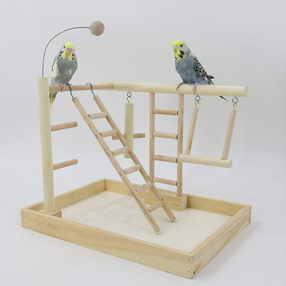 Natural Wood Parrot Playground, Bird Stand Bird Playground Cockatiel Toys, Budgie Parakeet Pigeon Conure Bird Play Stand for Parrot Perch, Play, Rest, for 3-4Pcs Small Medium Birds Accessories