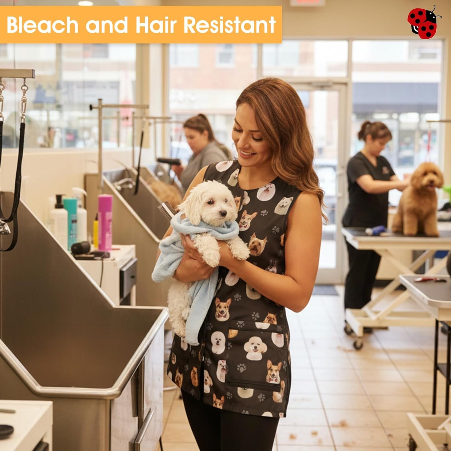 706 Dog Breed Head Waterproof Pet Grooming Vest for Pet Groomers