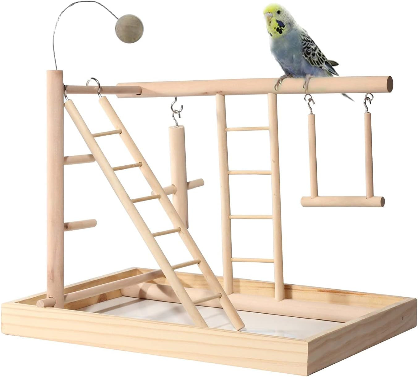 Natural Wood Parrot Playground, Bird Stand Bird Playground Cockatiel Toys, Budgie Parakeet Pigeon Conure Bird Play Stand for Parrot Perch, Play, Rest, for 3-4Pcs Small Medium Birds Accessories