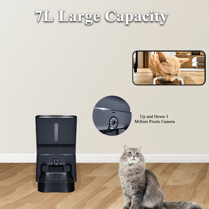 HEYBO Pet Smart 7L Large Capacity Automatic Feeder Eco-Friendly Modern Intelligent Control Camera Cat Teasing