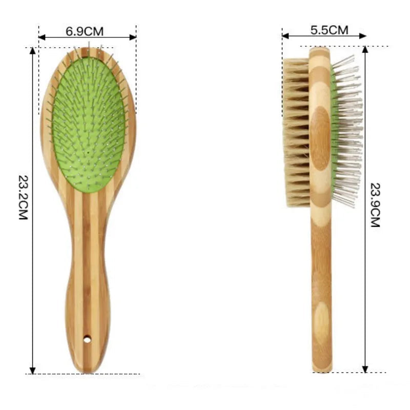1Pc Dog Brush, Double Sided Pet Slicker Brush with Bamboo Handle for Dogs and Cats Long Hair Pets Grooming Comb for Removing Shedding, Tangles and Dead Undercoat