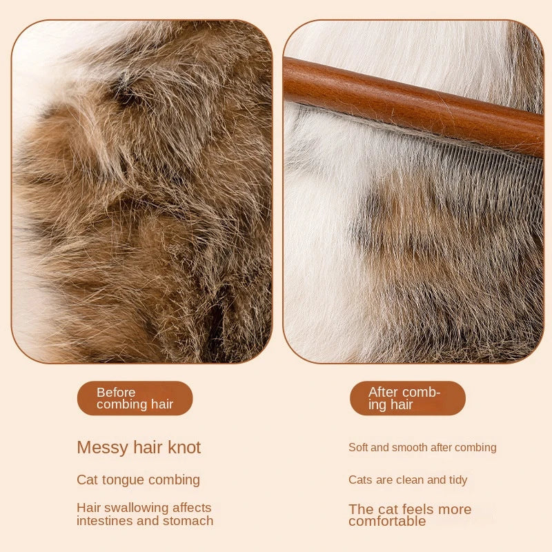 3Pcs Solid Wood Cat Combs, Stainless Steel Teeth for Cat Dog Rabbit Massage, Flea Lice Comb Removes Mats, Tangles and Loose Fur, Grooming Comb for Small Medium Pets