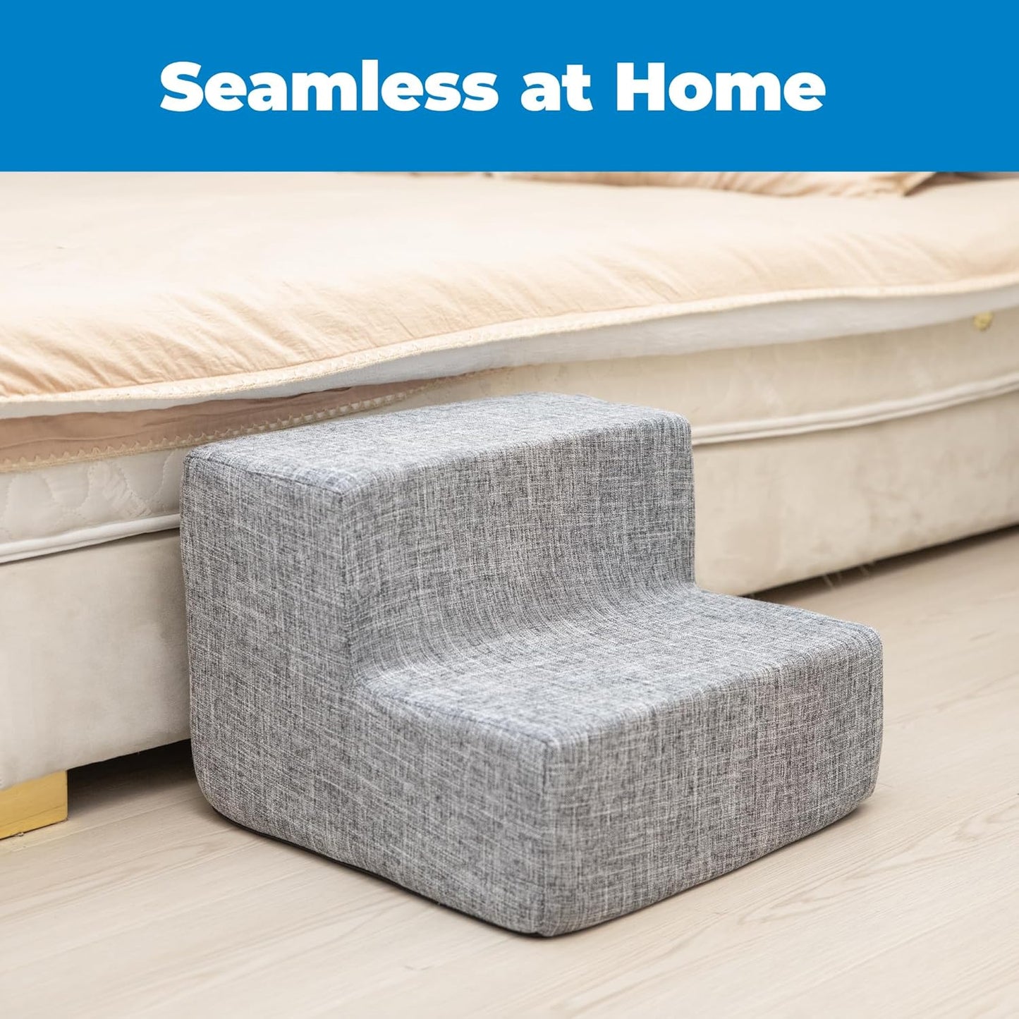 Dog Stairs & Steps - Foam Steps for Small Dogs & Cats, Non-Slip Indoor Balanced Pet Step Support, Dog Ramp, No Assembly, Ash Gray Linen, 2-Step (12-Inch Height)