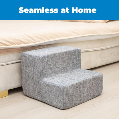 Dog Stairs & Steps - Foam Steps for Small Dogs & Cats, Non-Slip Indoor Balanced Pet Step Support, Dog Ramp, No Assembly, Ash Gray Linen, 2-Step (12-Inch Height)