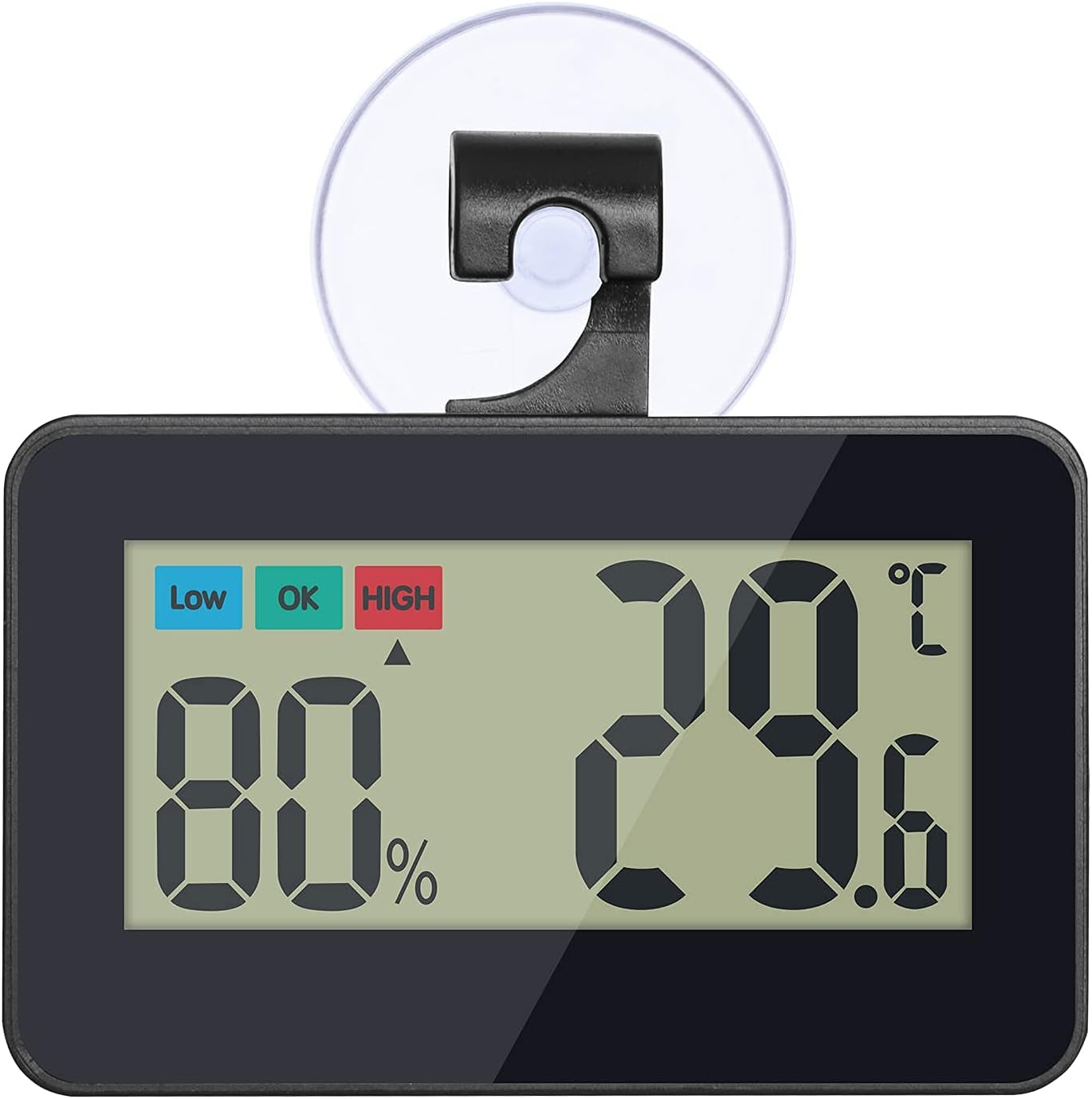 Reptile Thermometer Hygrometer Digital Gauge with Hook & Suction Cup, Accurate Temperature and Humidity Monitor for Reptile Terrarium, Bearded Dragon Tank, Snake Lizard Gecko Habitat (Black)