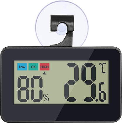 Reptile Thermometer Hygrometer Digital Gauge with Hook & Suction Cup, Accurate Temperature and Humidity Monitor for Reptile Terrarium, Bearded Dragon Tank, Snake Lizard Gecko Habitat (Black)