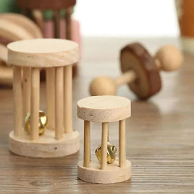1Pc Hamster Toys Rat Toys Chinchilla Toys Hamster Chew Toys Cage Accessories Apple Wood Sticks Ladder Bell Roller for Gerbil Guinea Pigs and Other Small Animal