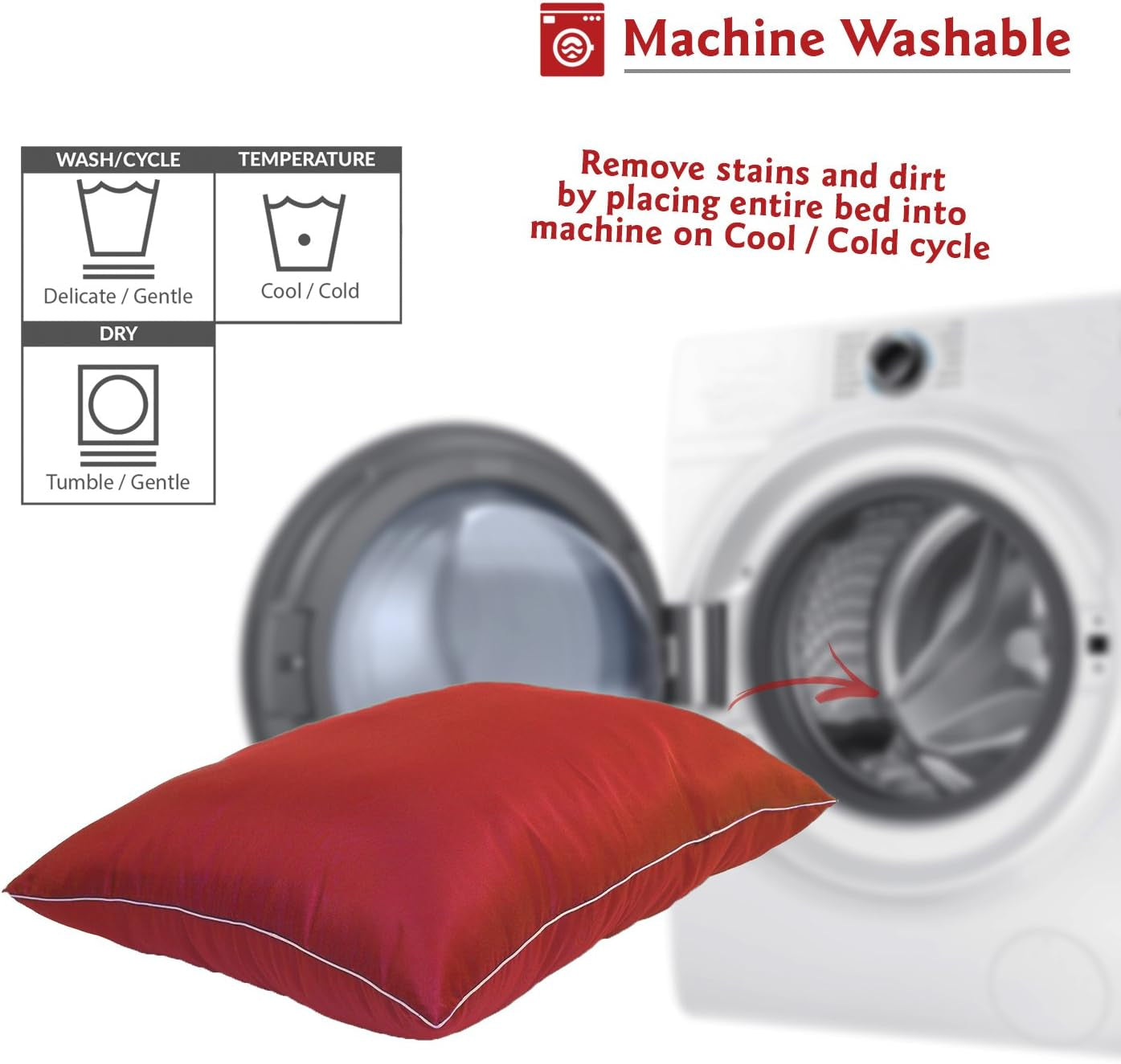 Rectangle Large Dog Bed Washable – Non Slip Comfy Pet Bed – Dog Crate Bed Super Value Pillow Dog Bed – Dog Kennel Bed for Sleeping - Dog Bed Large Breed 46 X 35 Inch – Solid Red