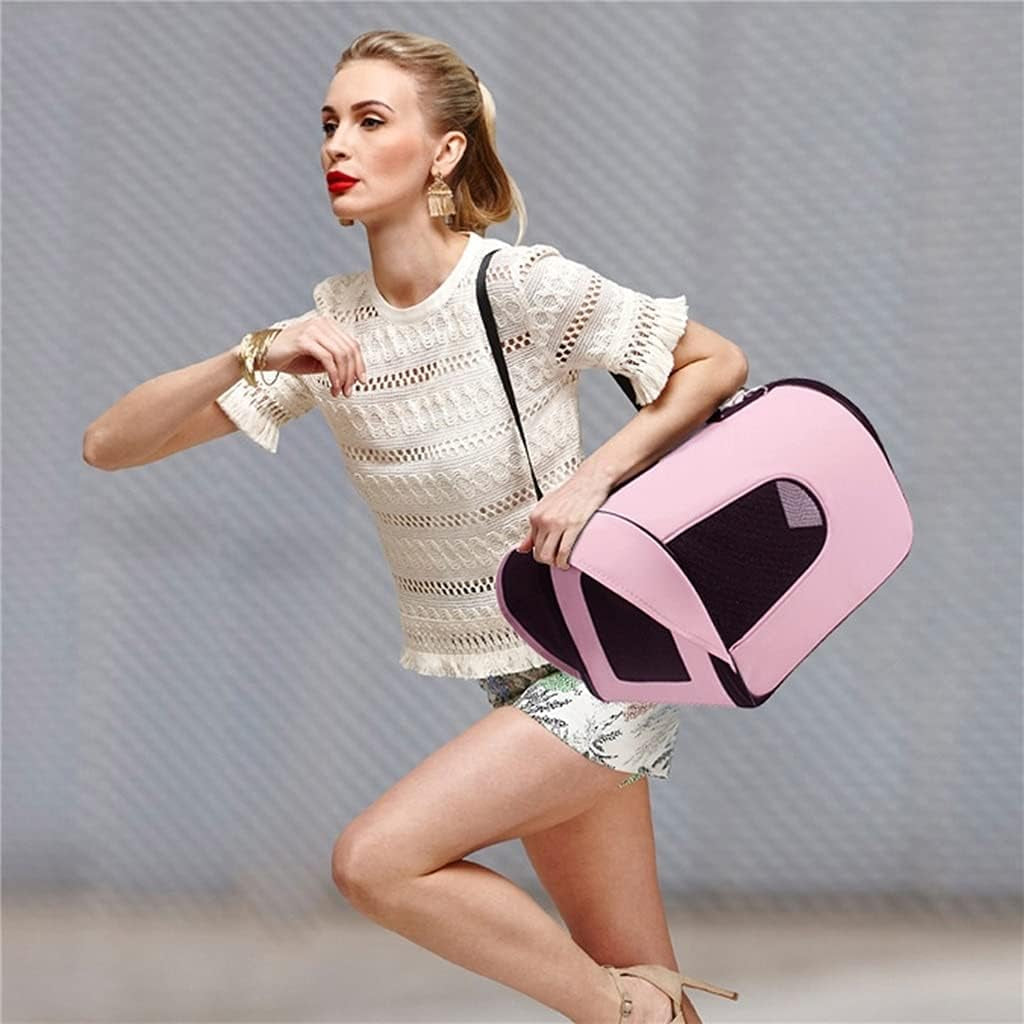 Pet Carry Bag Folding Portable Pet Backpack Cats Dogs Rubber Breathable Net Pet Supplies Small Dogs Travel Bag Pet Supplies (Color : Pink)