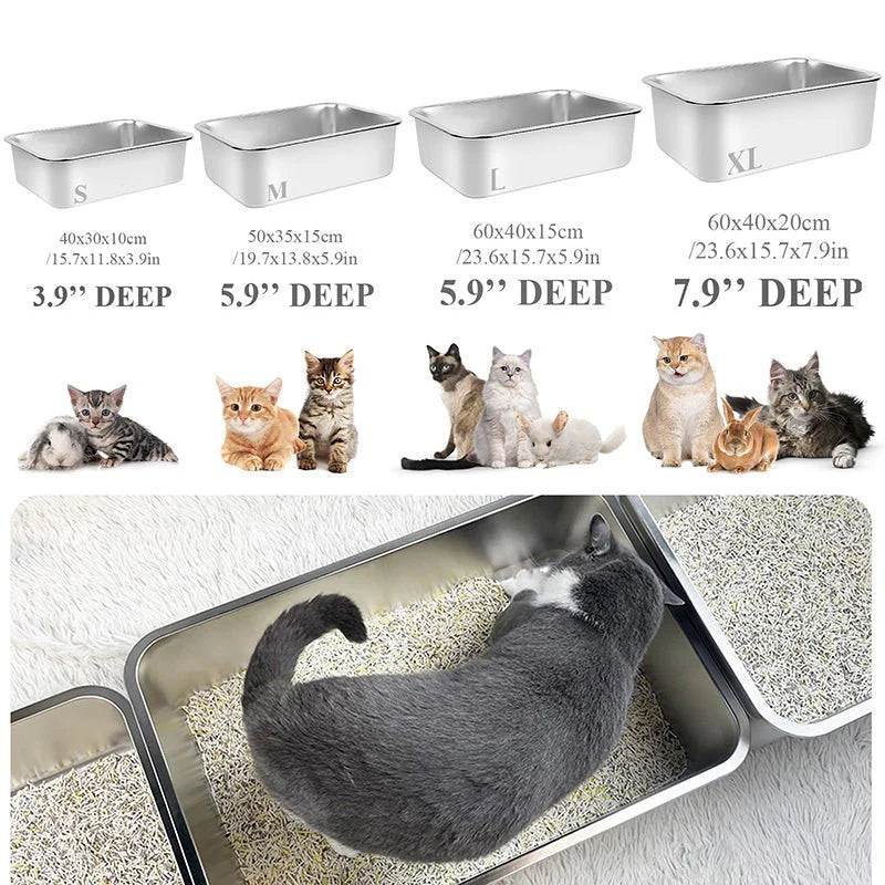 HEYBO Stainless Steel No Smell High Sided Flip-Top Cat-Litter Box
