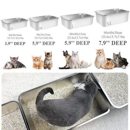 HEYBO Stainless Steel No Smell High Sided Flip-Top Cat-Litter Box