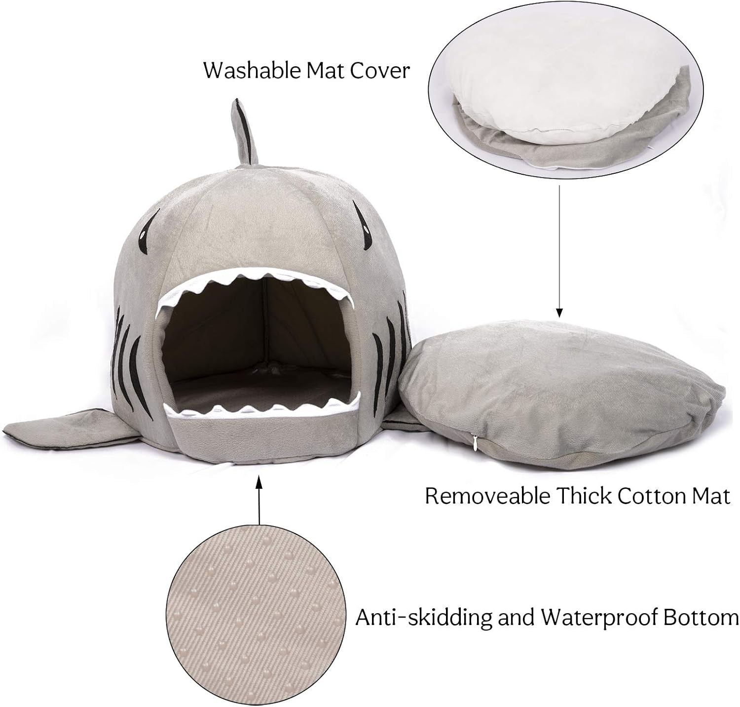 Cute Shark Cat Bed - Cartoon Dog House, Removable and Washable Cushion, Cute Soft Pet Bed Mat (Shark, Medium)