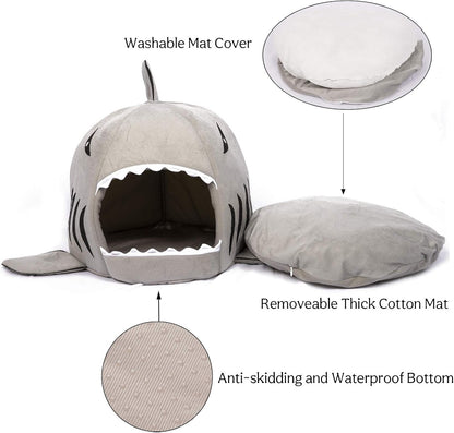 Cute Shark Cat Bed - Cartoon Dog House, Removable and Washable Cushion, Cute Soft Pet Bed Mat (Shark, Medium)