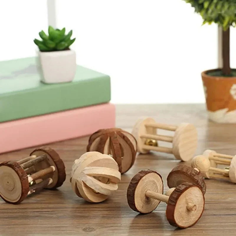 1Pc Hamster Toys Rat Toys Chinchilla Toys Hamster Chew Toys Cage Accessories Apple Wood Sticks Ladder Bell Roller for Gerbil Guinea Pigs and Other Small Animal