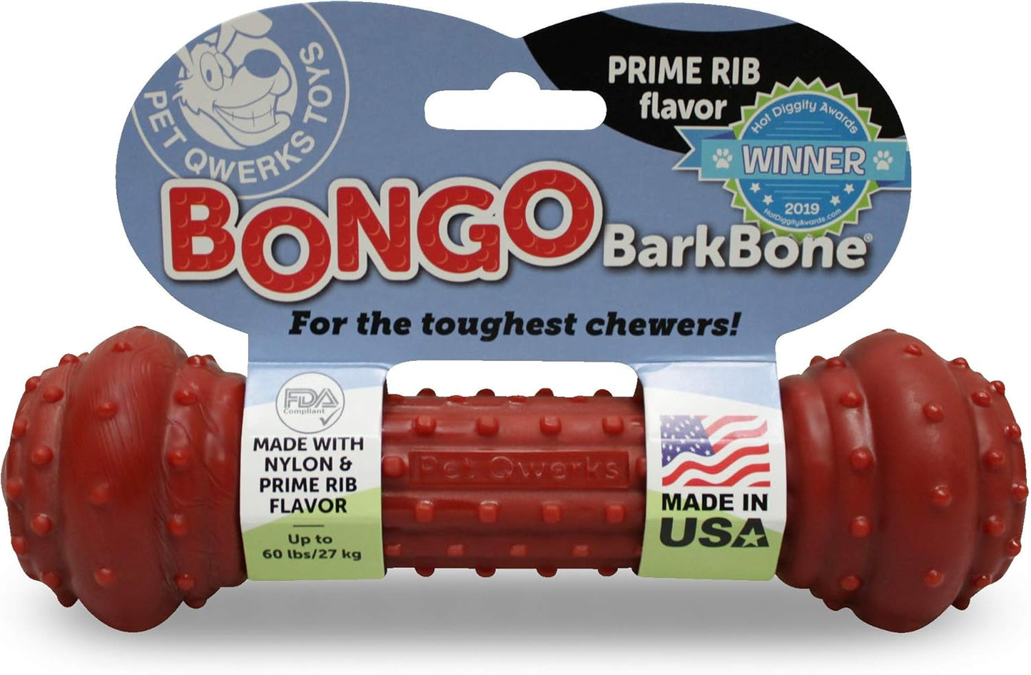 Bongo Barkbone - Nylon Dog Bone for Aggressive Chewers - Prime Rib Flavor - Large