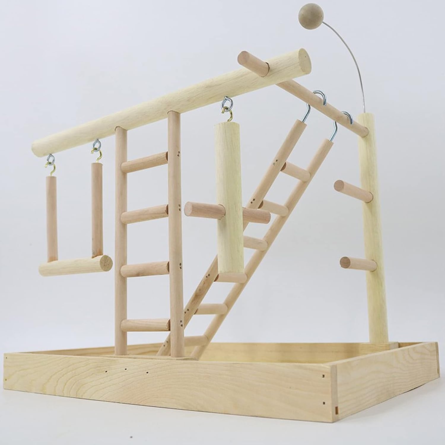 Natural Wood Parrot Playground, Bird Stand Bird Playground Cockatiel Toys, Budgie Parakeet Pigeon Conure Bird Play Stand for Parrot Perch, Play, Rest, for 3-4Pcs Small Medium Birds Accessories