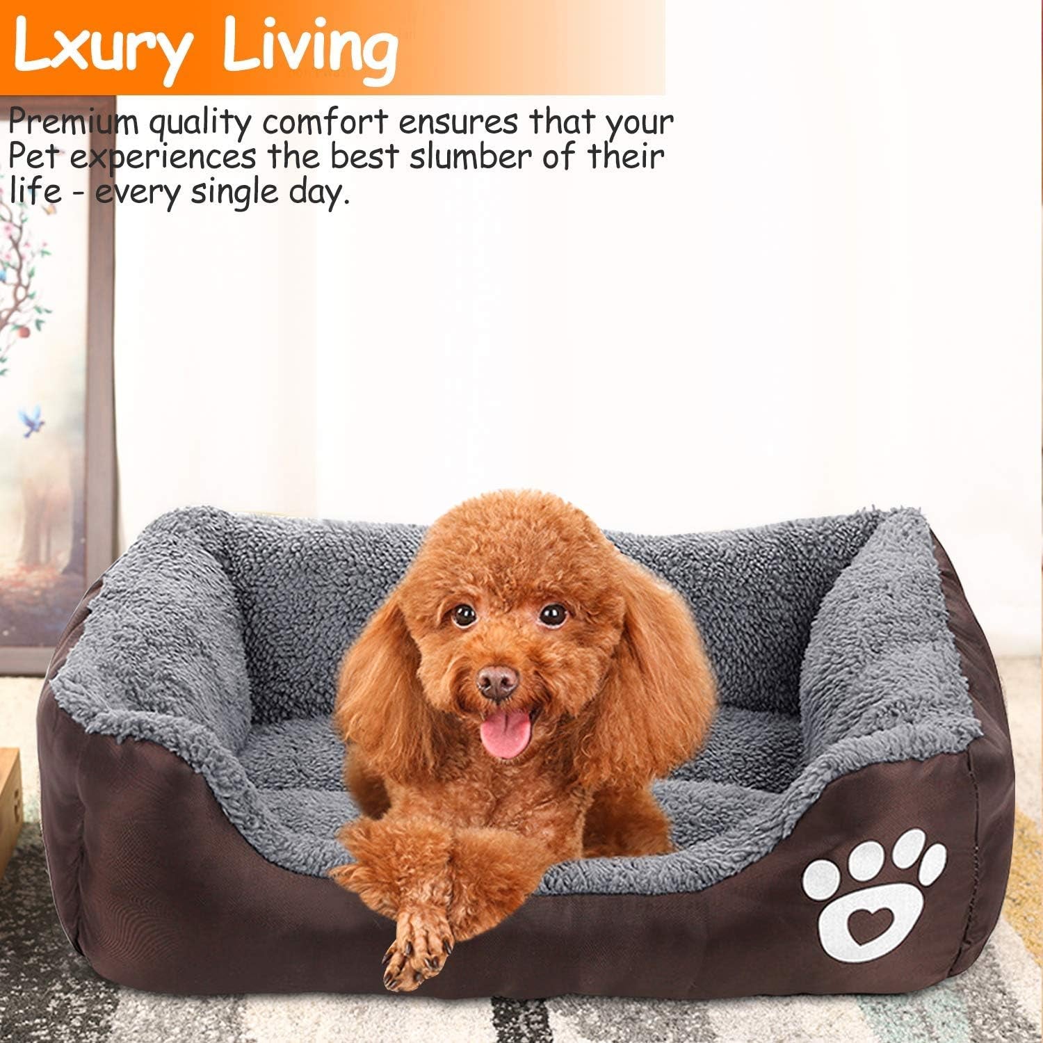 Dog Bed, Super Soft Pet Sofa Cats Bed, Non Slip Bottom Pet Lounger,Self Warming and Breathable Pet Bed Premium Bedding (S)-Coffee