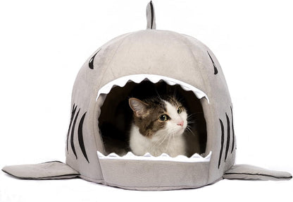Cute Shark Cat Bed - Cartoon Dog House, Removable and Washable Cushion, Cute Soft Pet Bed Mat (Shark, Medium)