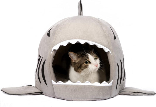 Cute Shark Cat Bed - Cartoon Dog House, Removable and Washable Cushion, Cute Soft Pet Bed Mat (Shark, Medium)