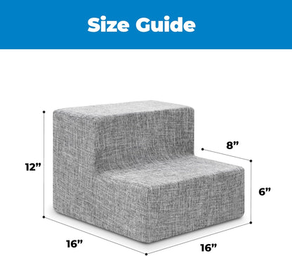 Dog Stairs & Steps - Foam Steps for Small Dogs & Cats, Non-Slip Indoor Balanced Pet Step Support, Dog Ramp, No Assembly, Ash Gray Linen, 2-Step (12-Inch Height)