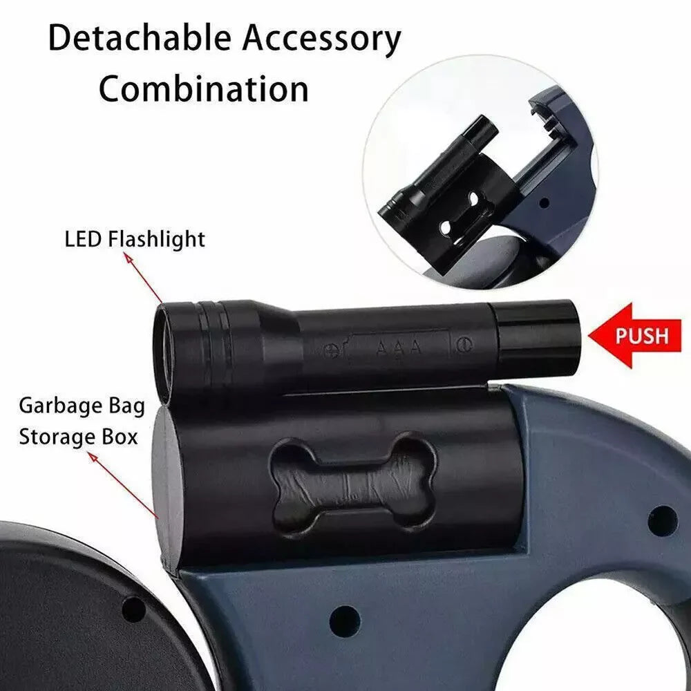 Dual Pet Leash Retractable Reflective Lead 360 Swivel Double Dog Walking Leash