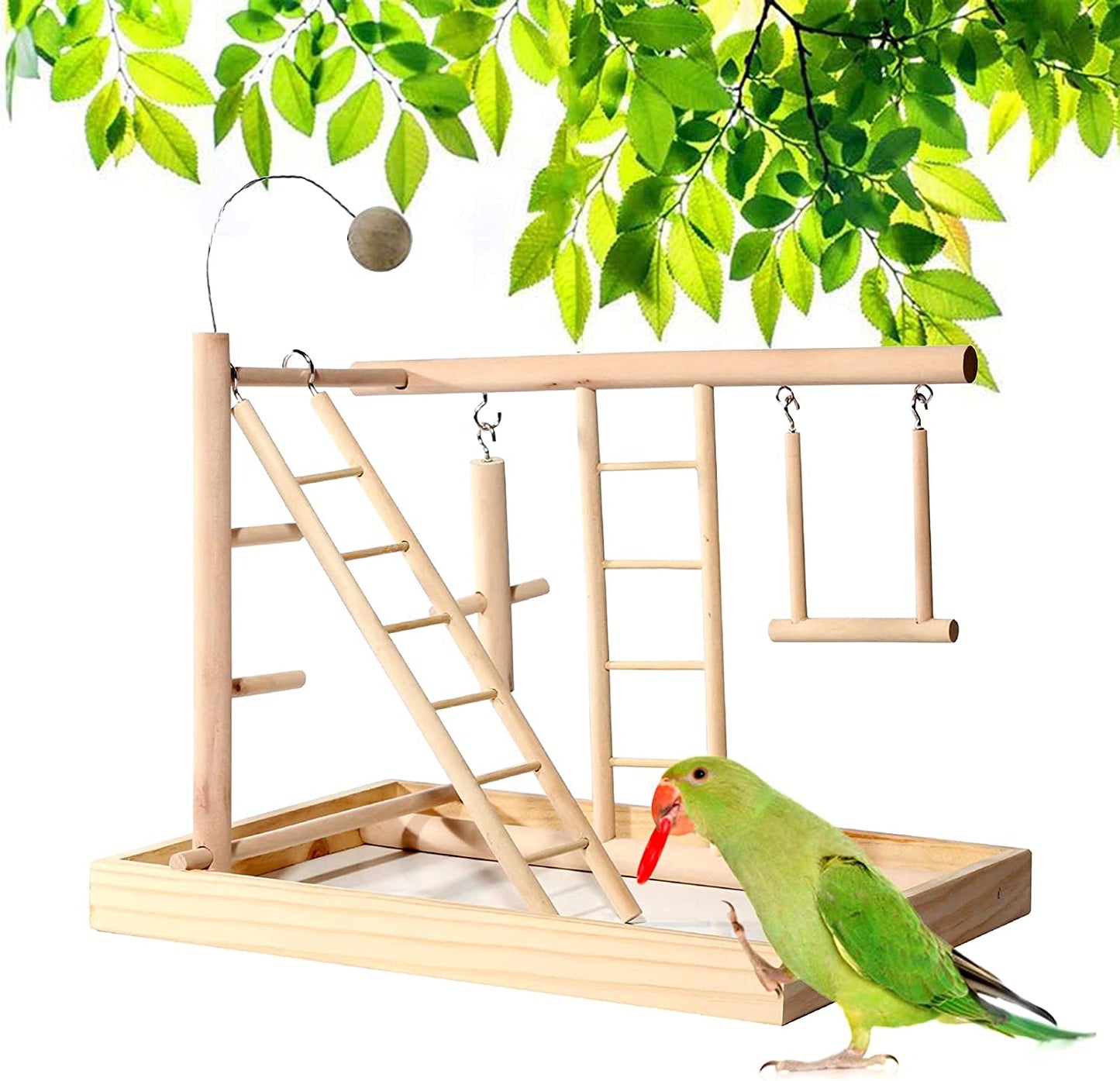 Natural Wood Parrot Playground, Bird Stand Bird Playground Cockatiel Toys, Budgie Parakeet Pigeon Conure Bird Play Stand for Parrot Perch, Play, Rest, for 3-4Pcs Small Medium Birds Accessories