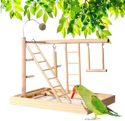 Natural Wood Parrot Playground, Bird Stand Bird Playground Cockatiel Toys, Budgie Parakeet Pigeon Conure Bird Play Stand for Parrot Perch, Play, Rest, for 3-4Pcs Small Medium Birds Accessories
