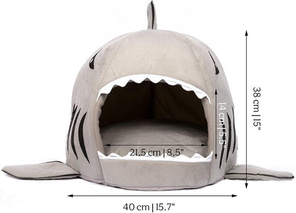 Cute Shark Cat Bed - Cartoon Dog House, Removable and Washable Cushion, Cute Soft Pet Bed Mat (Shark, Medium)