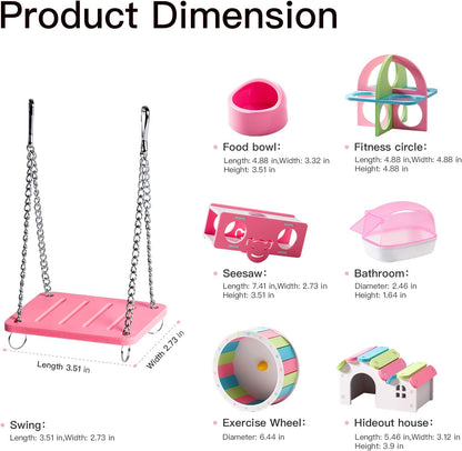 Hamster Exercise Wheel Hamster Chew Toys Hamster Accessories Hamster Houses Plastic Sand Bath 7 Pack - Pink