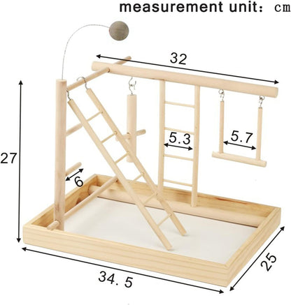 Natural Wood Parrot Playground, Bird Stand Bird Playground Cockatiel Toys, Budgie Parakeet Pigeon Conure Bird Play Stand for Parrot Perch, Play, Rest, for 3-4Pcs Small Medium Birds Accessories