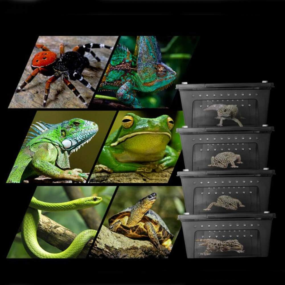 Portable Reptile Terrarium Habitat for Mini Pet Houses Breathable Holes Stackable Container (Black-L)