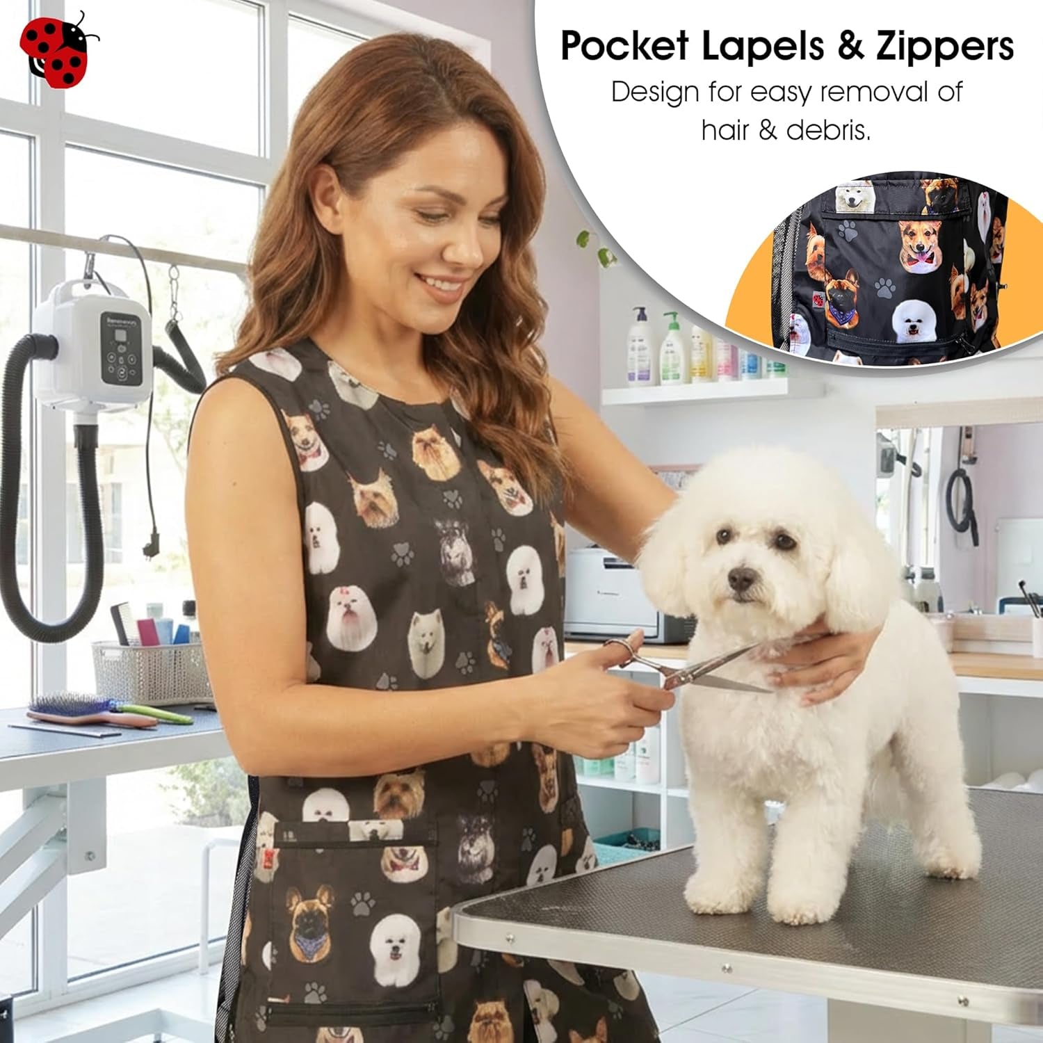 706 Dog Breed Head Waterproof Pet Grooming Vest for Pet Groomers