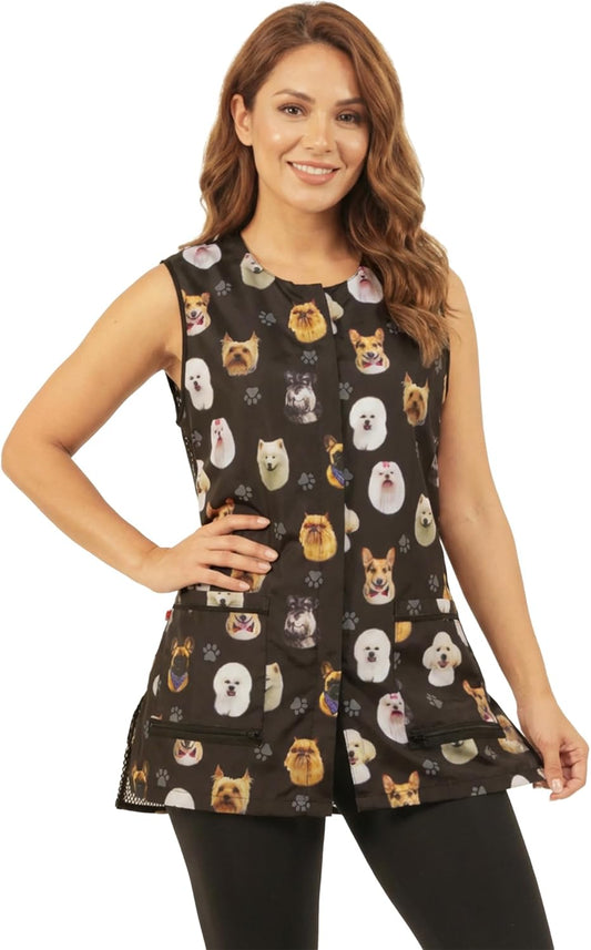 706 Dog Breed Head Waterproof Pet Grooming Vest for Pet Groomers