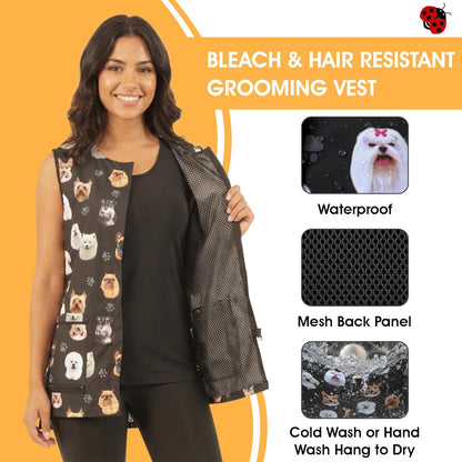 706 Dog Breed Head Waterproof Pet Grooming Vest for Pet Groomers