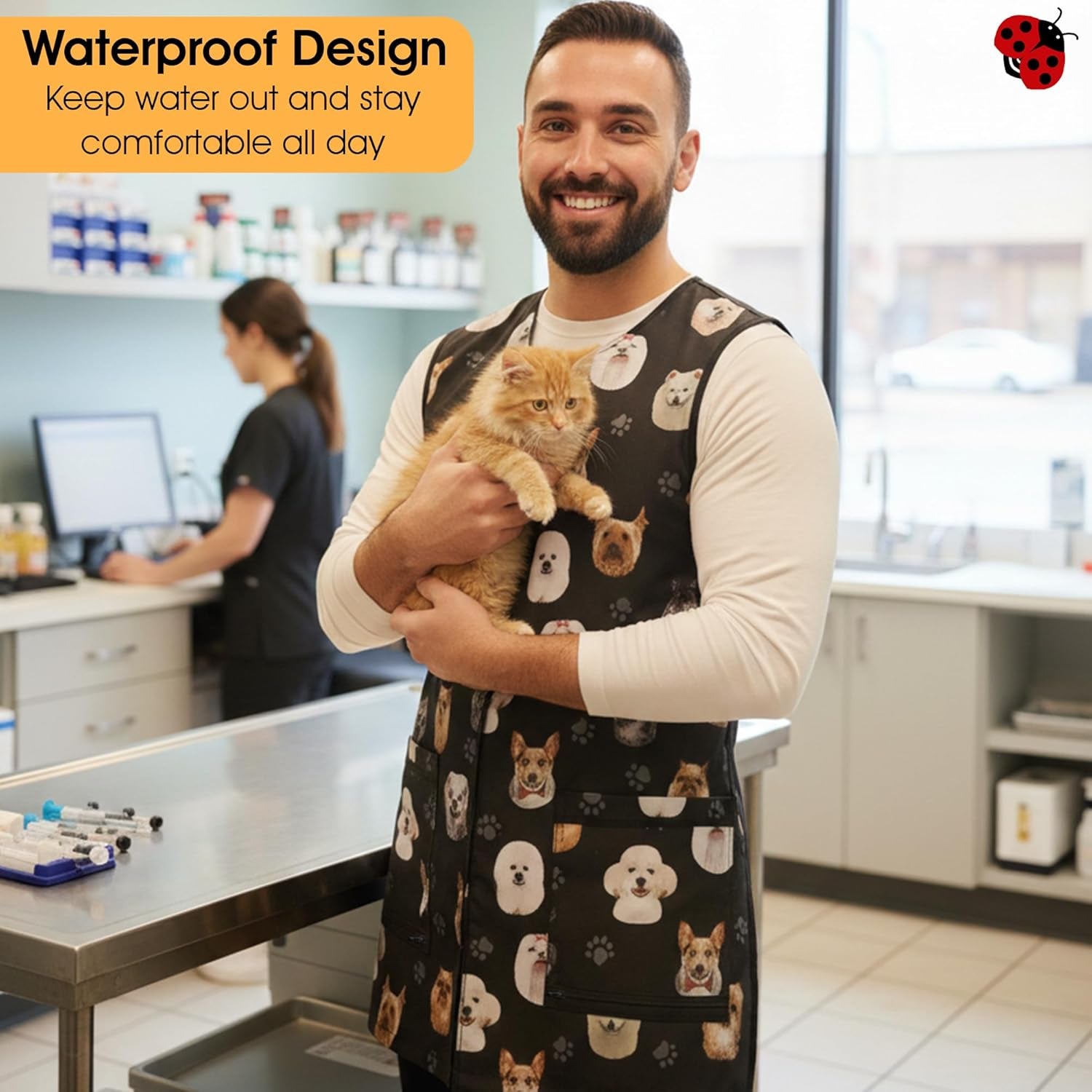 706 Dog Breed Head Waterproof Pet Grooming Vest for Pet Groomers