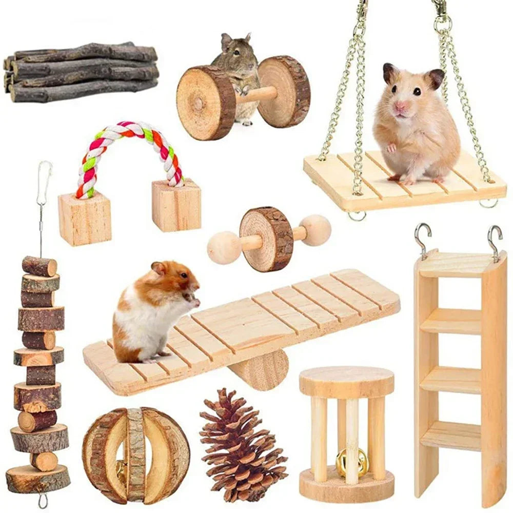 1Pc Hamster Toys Rat Toys Chinchilla Toys Hamster Chew Toys Cage Accessories Apple Wood Sticks Ladder Bell Roller for Gerbil Guinea Pigs and Other Small Animal