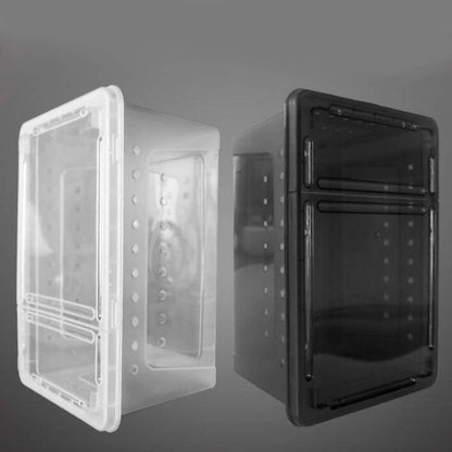 Portable Reptile Terrarium Habitat for Mini Pet Houses Breathable Holes Stackable Container (Black-L)