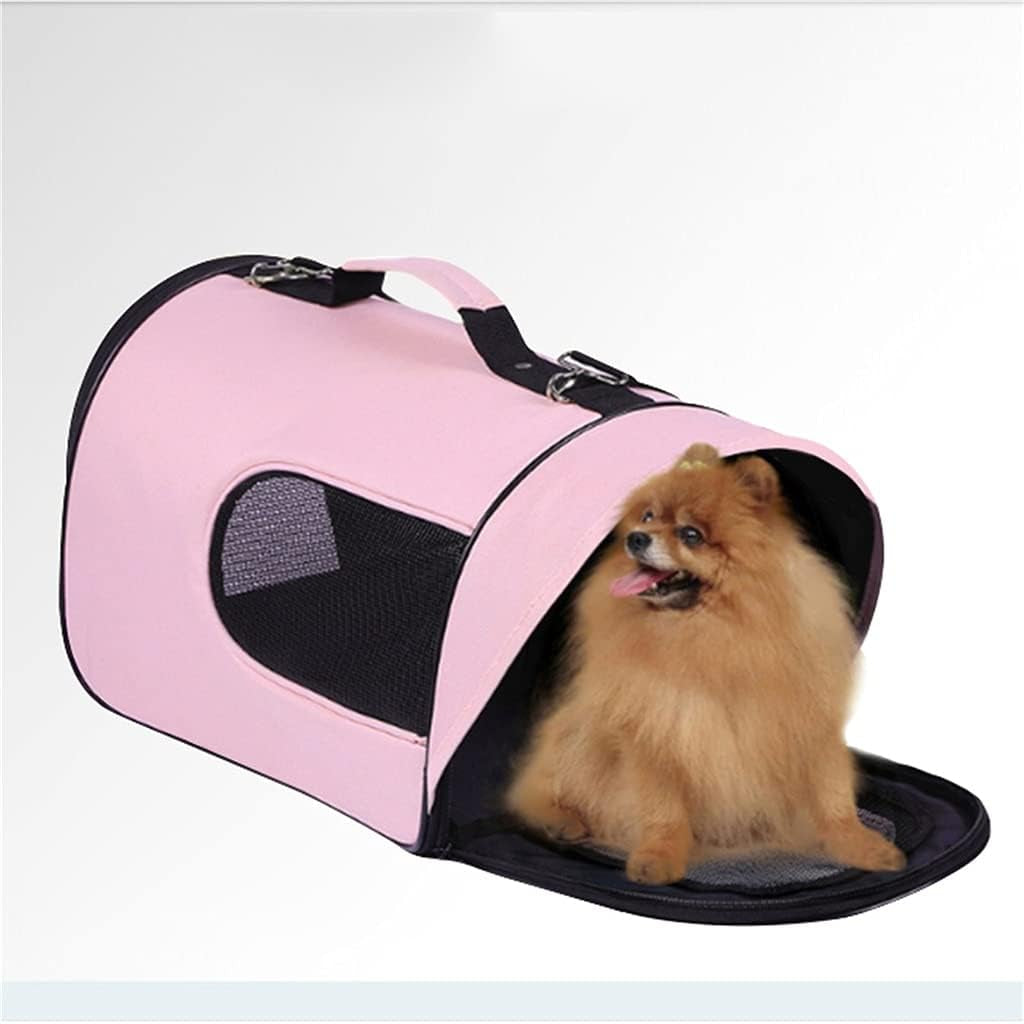 Pet Carry Bag Folding Portable Pet Backpack Cats Dogs Rubber Breathable Net Pet Supplies Small Dogs Travel Bag Pet Supplies (Color : Pink)