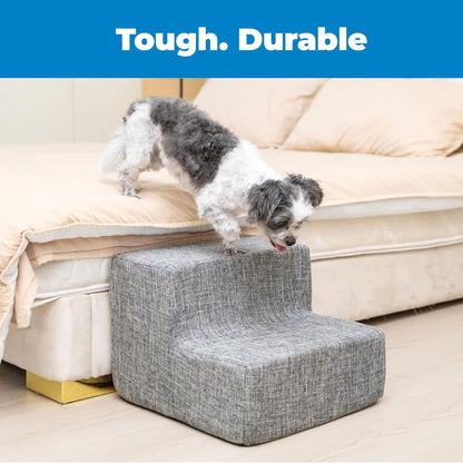Dog Stairs & Steps - Foam Steps for Small Dogs & Cats, Non-Slip Indoor Balanced Pet Step Support, Dog Ramp, No Assembly, Ash Gray Linen, 2-Step (12-Inch Height)