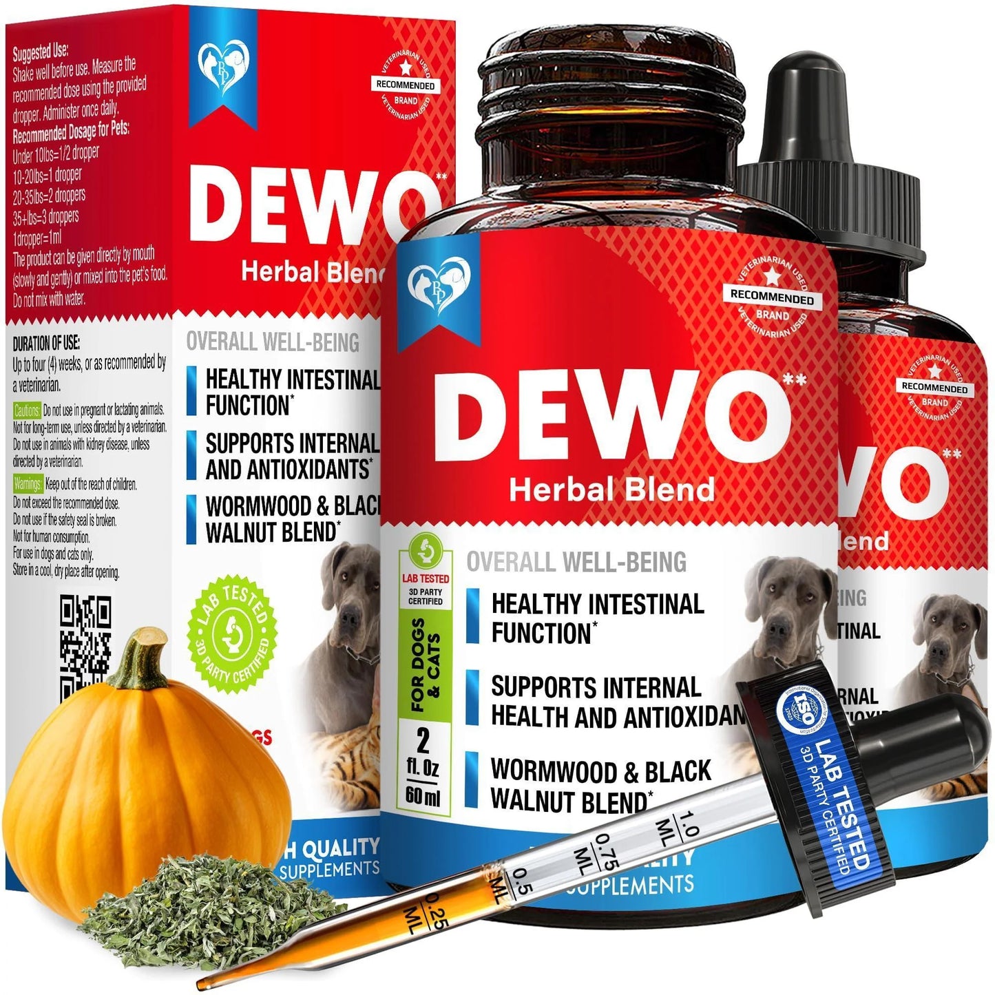 Natural Intestinal Defense for Dogs Cats Herbal Cleanse with Wormwood Black Walnut Promotes Healthy Gut Flora Balance Advanced Broad Spectrum Formula 2 Pack 60Ml