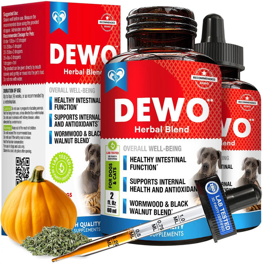 Natural Intestinal Defense for Dogs Cats Herbal Cleanse with Wormwood Black Walnut Promotes Healthy Gut Flora Balance Advanced Broad Spectrum Formula 2 Pack 60Ml