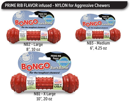 Bongo Barkbone - Nylon Dog Bone for Aggressive Chewers - Prime Rib Flavor - Large
